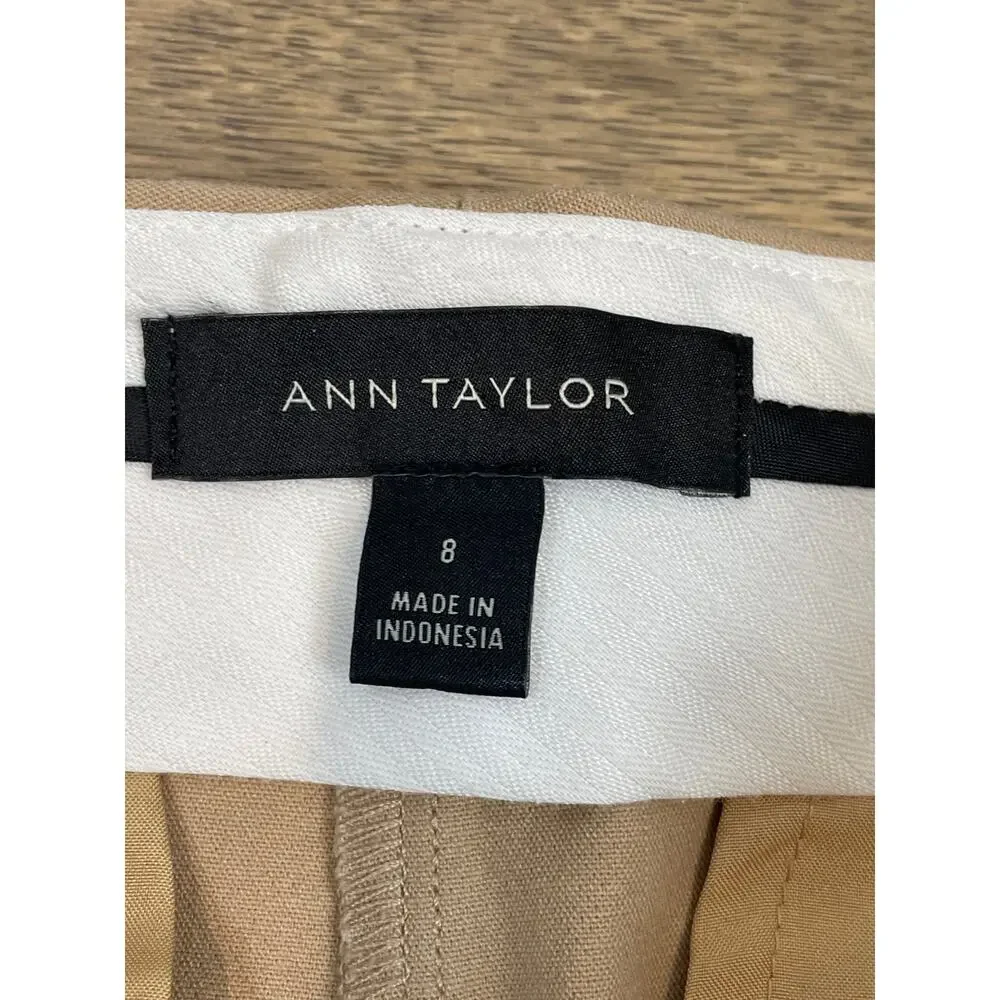 Ann Taylor Cuffed Ankle Pants Size 8 Cotton Blend Classic Cropped Camel